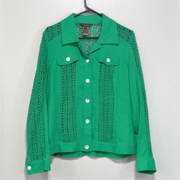 Multiples Linen Blend Top Jacket Shacket Green Medium - Picture 1 of 11